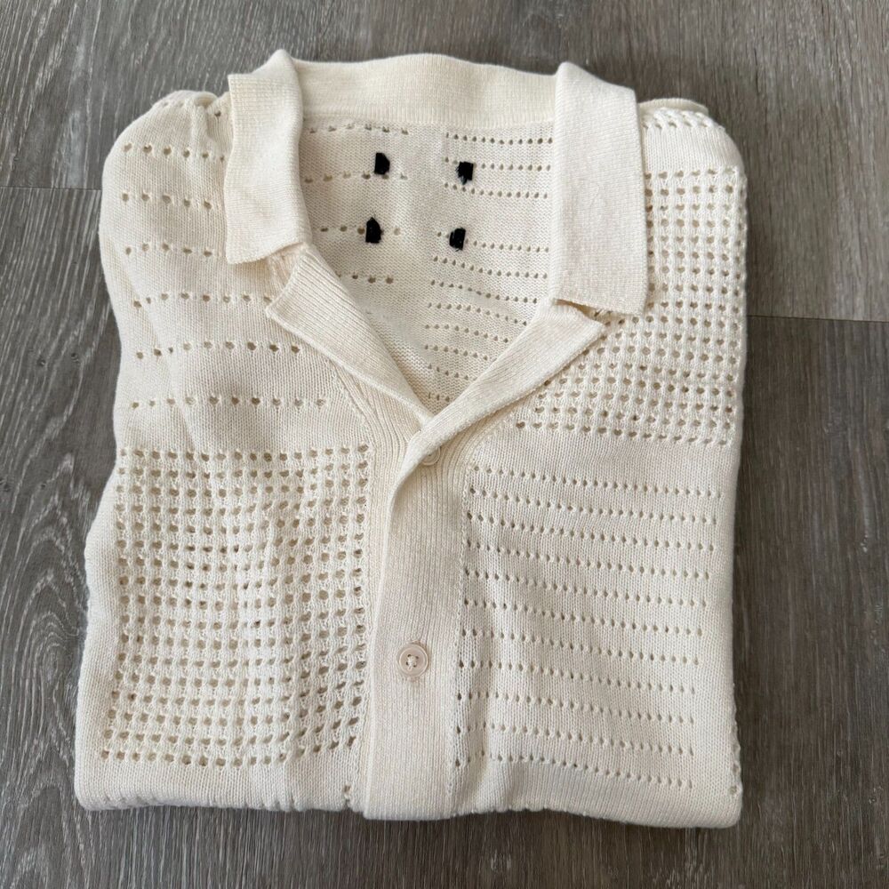 Abercrombie Short Sleeve Knit Button Up Shirt Cream White